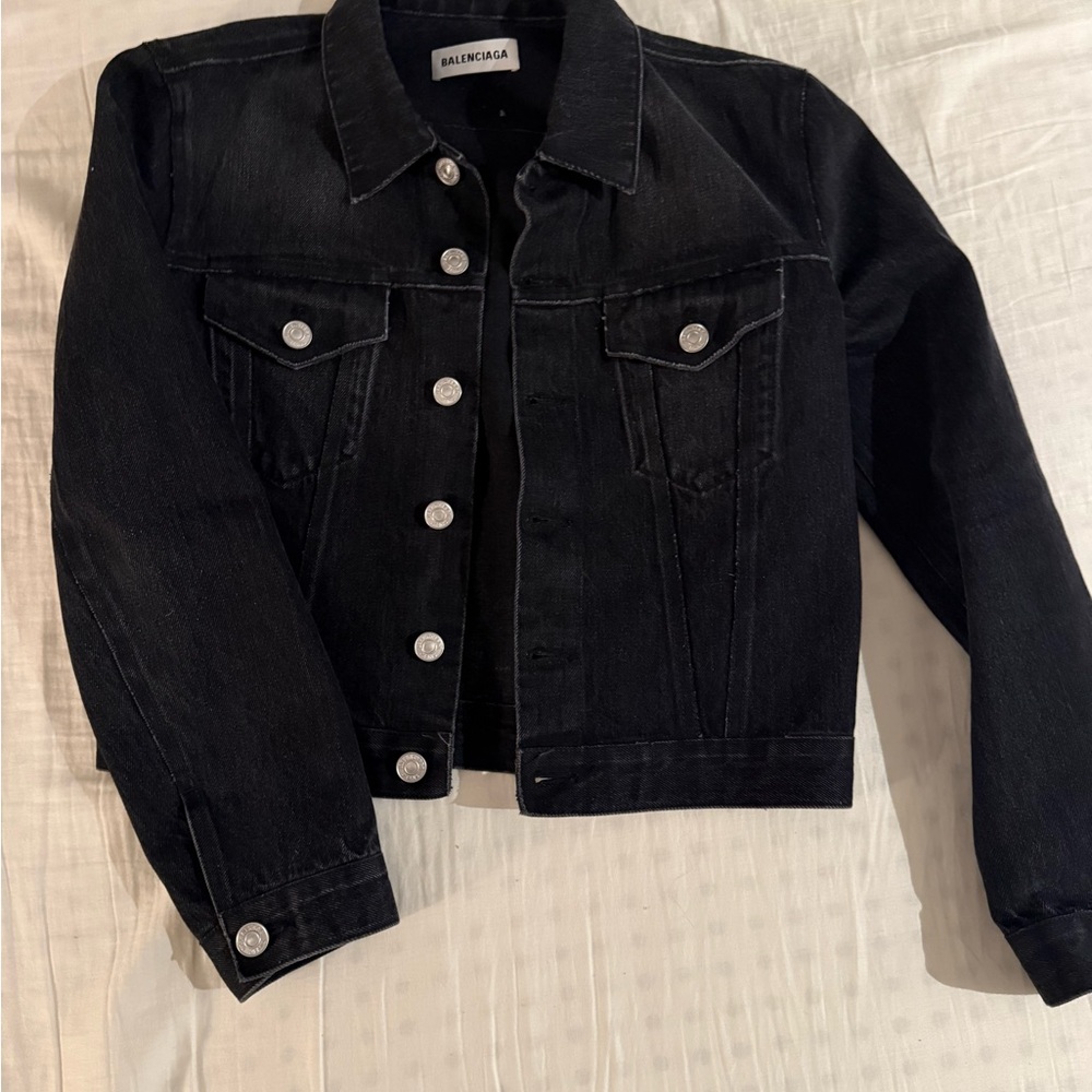 Balenciaga Black Denim Jacket with Silver Buttons